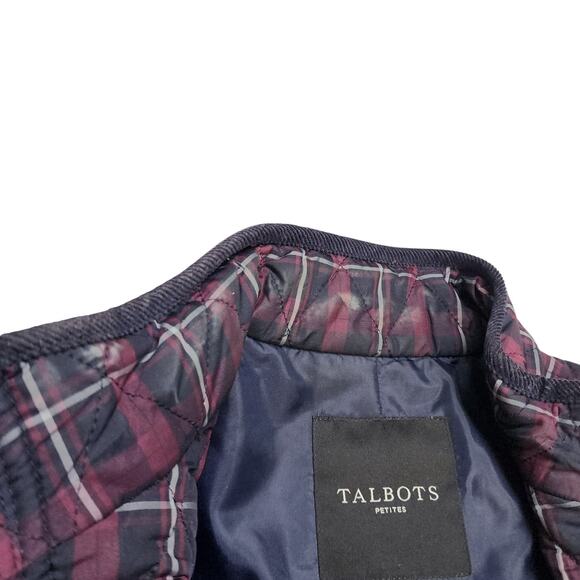 Talbots Womens Quilted Plaid Vest Size Small Petite Red Navy Full Zip Snap Front - Picture 8 of 12